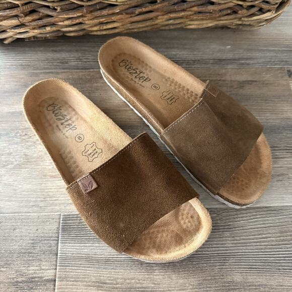 BioStep Sandals Women’s Size 8 Brown Suede Slip-On Comfort Slides Made in Spain - Picture 1 of 6